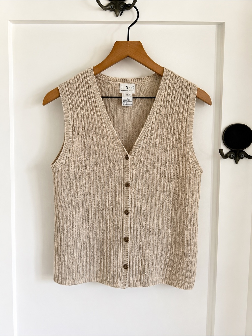 Vtg INC International Concepts 100% Linen Knit Vest Top Neutral Sleeveless Small